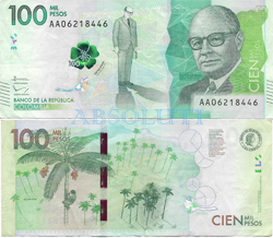 Billete Colombia 100.000 pesos 2014