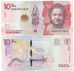 Billete Colombia 10 Pesos 2015