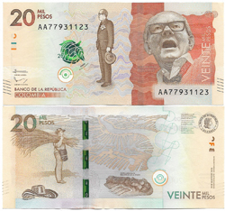 Billete Colombia 20.000 Pesos 2015