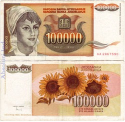 Yugoslavia 100.000 Dinares 1993