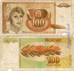 Yugoslavia 100 Dinares 1990