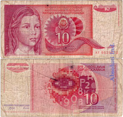 Yugoslavia 10 Dinares 1990