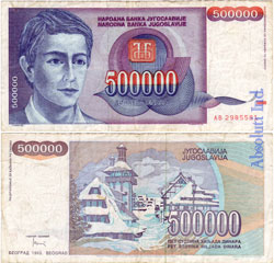 Yugoslavia 500.000 Dinares 1993