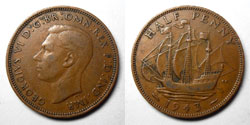 Inglaterra 1 Half Penny 1943